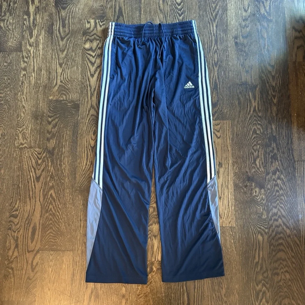 Vintage 2000s Adidas Track Pants Mens M Navy Blue Gray 3 Stripe Baggy Warmup